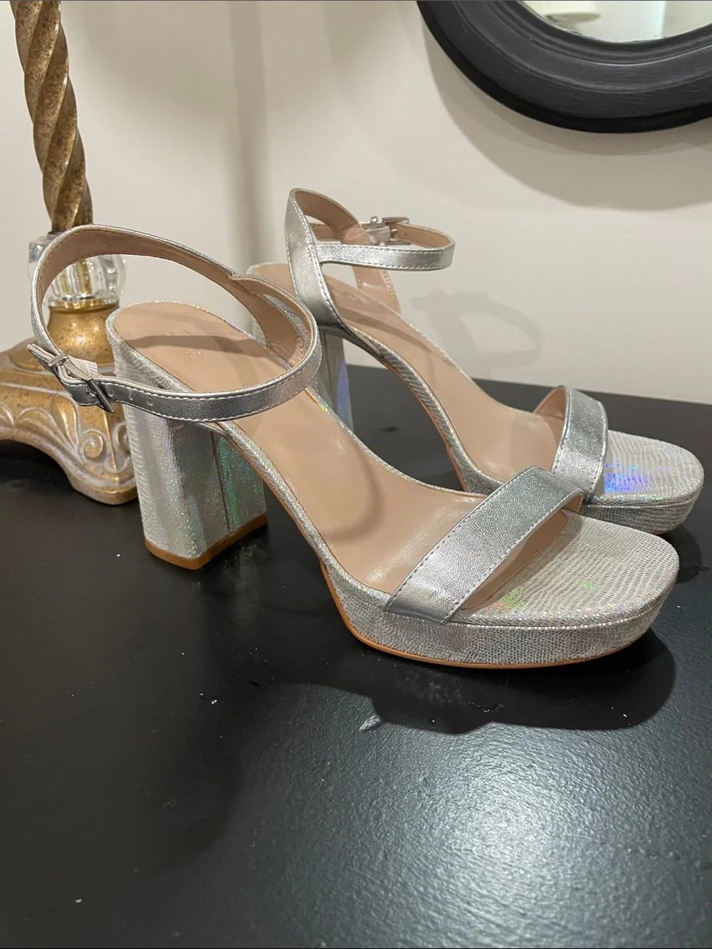 Mix No. 6 Silver Metallic Block Heel Sandals